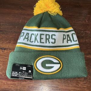 New Era Green Bay Packers Beanie Stripe Knit Pom Ski Snowboard Cap Hat Lambeau